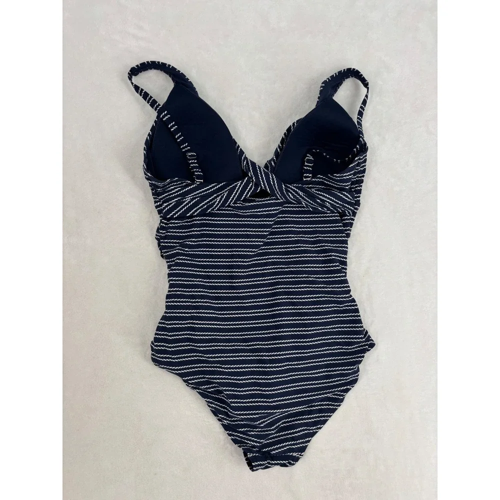Niptuck Swim Navy Blue Nautical Rope Stripe‎ One Piece Multi Fit Cup Size 12